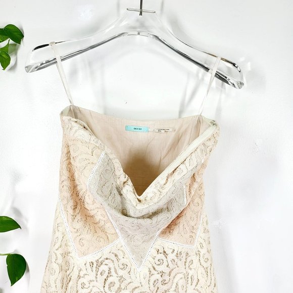 Anthro x KIMCHI BLUE Cream Mini Dress 0 XS Strapless Lace Sweetheart Paisley - Picture 7 of 12